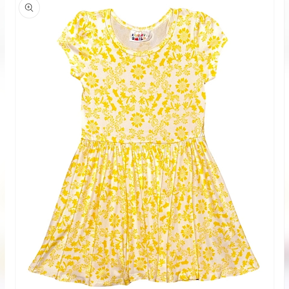 Dot Dot Smile Golden Meadow Cap Dress Girls Size 2T Toddler Yellow White